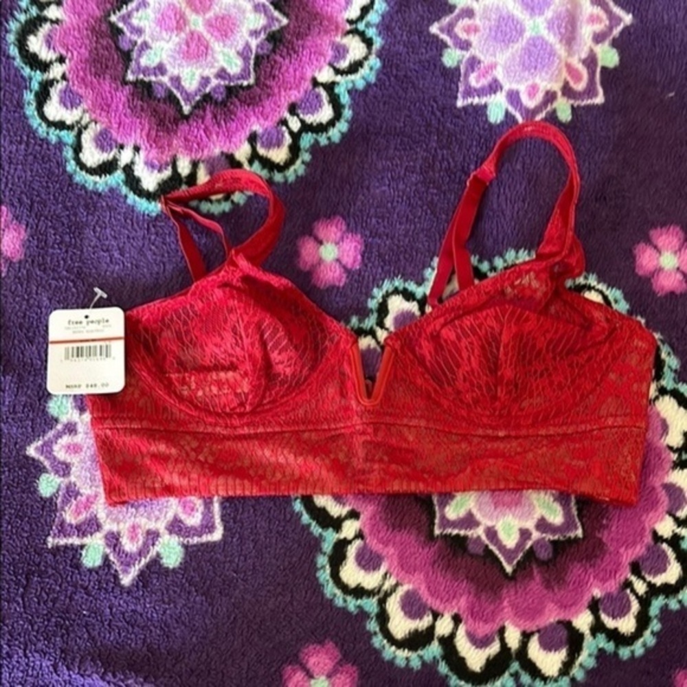 Free People Red Lace Tameka Underwire Bra NWT